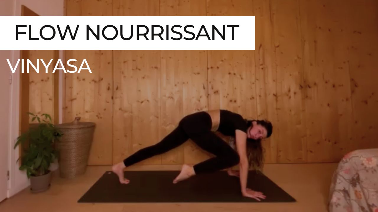 Illustration d'une séance de vinyasa intitulée "Flow nourrissant".